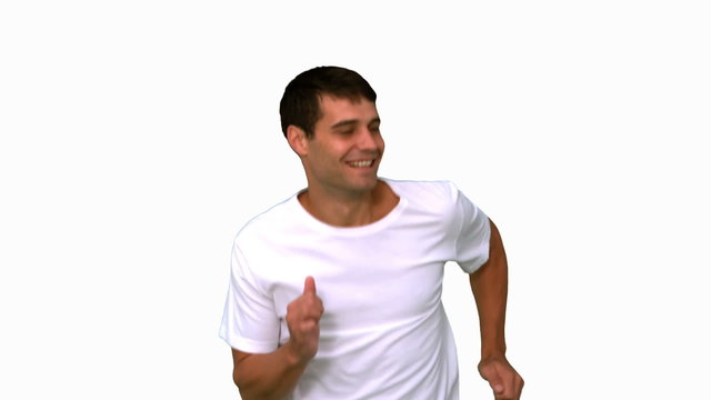 Man jogging on white screen