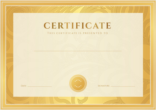 Gold Certificate / Diploma template (award). Floral pattern