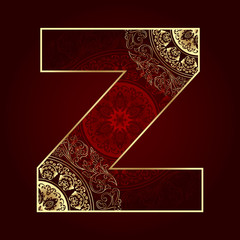 Vintage alphabet with floral swirls, letter Z
