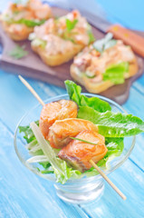 salmon kebab and sandwich with salmon