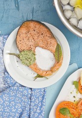 grilled salmon with tomato salad