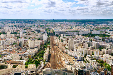Areal or top view of paris train station