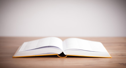 Open Book on wood background