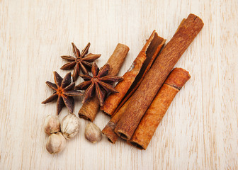 spices on wooden background