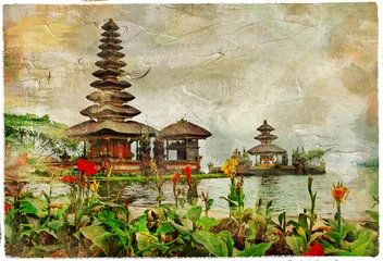 Fotobehang mysterious Balinese temples, artwork in painting style © Freesurf