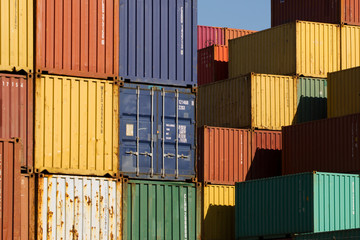Stack of freight containers in a harbour
