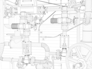 Wire-frame industrial equipment on the white background