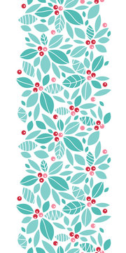 Vector Christmas holly berries vertical seamless pattern