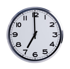 Round office clock shows seven o'clock