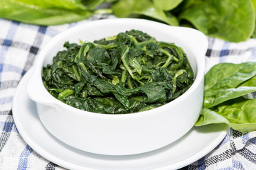 Bowl with cooked Spinach