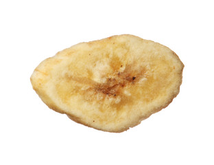 Single dried banana chip isolated on white background