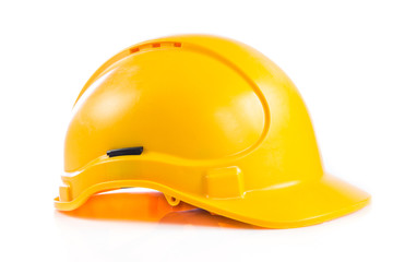 Fototapeta premium Yellow safety helmet on white background. hard hat isolated on