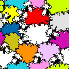 Black and white sheeps on meadow, seamless pattern for your