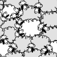 Black and white sheeps on meadow, seamless pattern for your