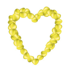Yellow rose petals in shape of heart