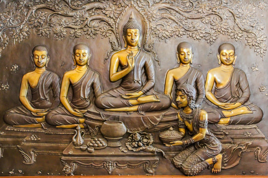 art of buddha on metal plate