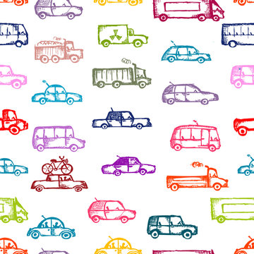 Toy cars collection, seamless pattern for your design