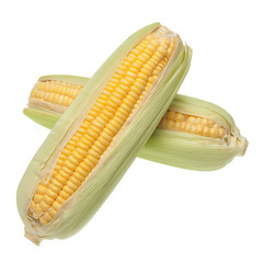 Corn with water droplet on white background