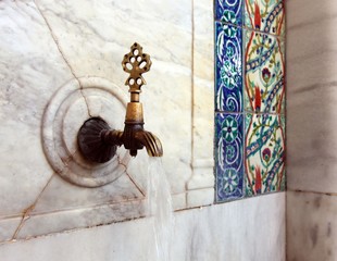 Historical fountain covered handmade Turkish (Ottoman) tiles