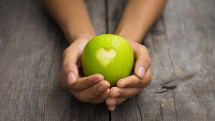 Green Apple with engraved heart