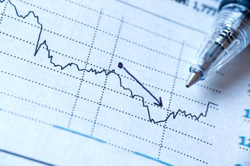 Close up report paper investment and pen - Loss concept