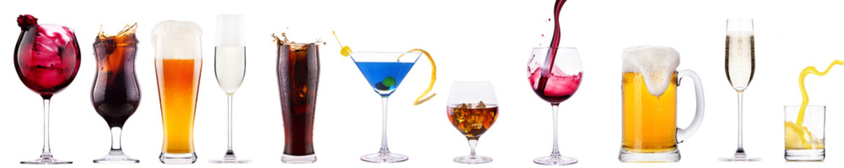 Set of different alcoholic drinks and cocktails