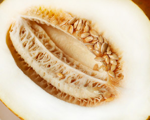 Sliced melon with seeds