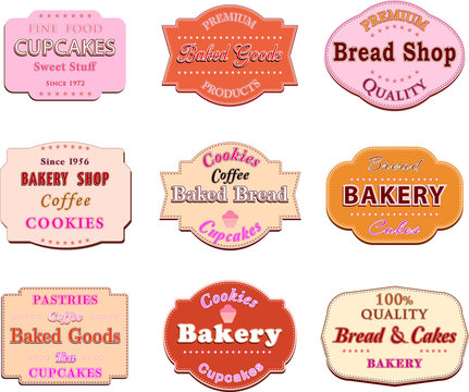 Collection of vintage retro bakery logo badges and labels