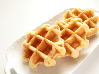 belgium waffles on dish with copy space