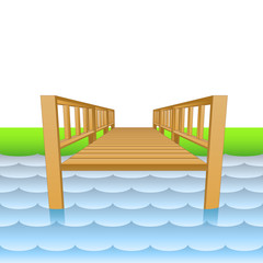wooden pier over the river with beach vector