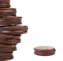 Stack biscuit sandwich with chocolate.
