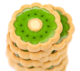 Stack of biscuit with kiwi jam. Top view.