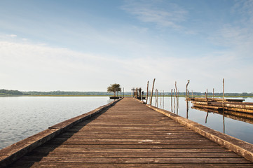 wooden pier on Soustons lake, France - 55491928