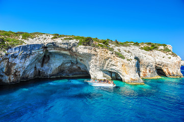 Famous caves with crystal clear waters on Zakynthos