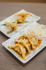 Deep fried fish and gyoza dumpling set