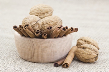 cinnamon sticks and walnuts