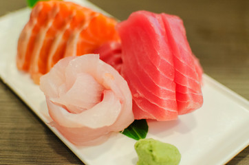 Sashimi set of fresh salmon and tuna raw fish