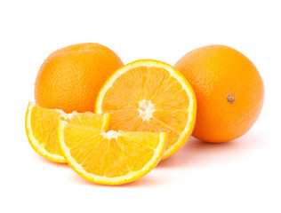 Sliced orange fruit segments  isolated on white background