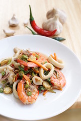Stir Fried seafood with Holy Basil, thai food