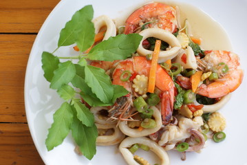 Stir Fried seafood with Holy Basil, thai food