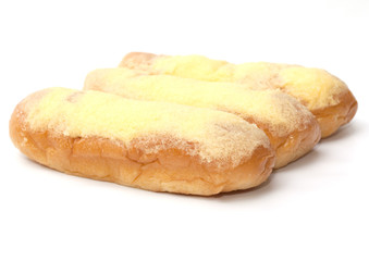 Sweet bread with butter and sugar isolated