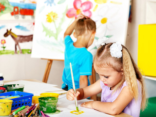 Children  boy and girl  painting.