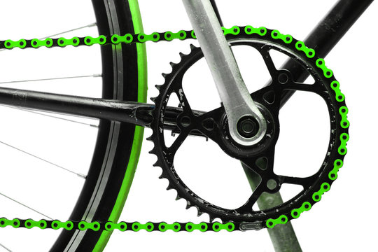 Green bicycle chain