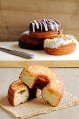 Fashionable puff pastries, half croissant and half doughnut