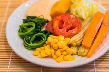 Vegetables mix and salad dressing