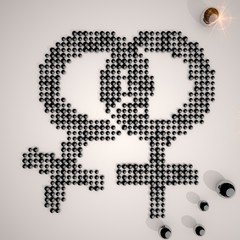 3d graphic of a creative sexy woman symbol made of many spheres