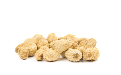 Close-up few peanuts isolated