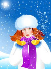 Plakat Girl with snowflakes
