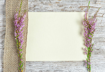 Canvas with heather and sacking ribbon