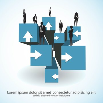 Template of a group of business and office people on 3d cubes